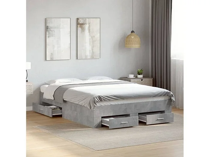 Cama con cajones madera de ingeniería gris hormigón 120×190 cm