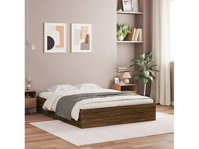 Cama con cajones madera de ingeniería marrón roble 140×200 cm