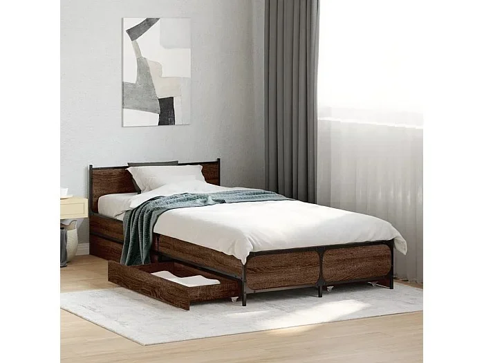 Cama con cajones madera de ingeniería marrón roble 75×190 cm