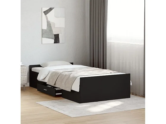 Cama con cajones madera de ingeniería negro 100×200 cm