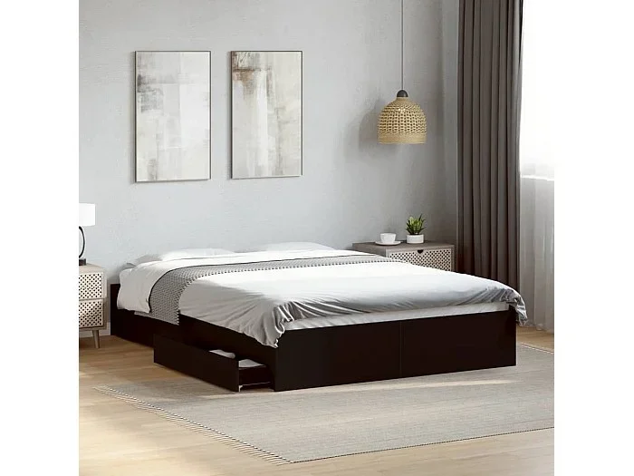 Cama con cajones madera de ingeniería negro 140×190 cm