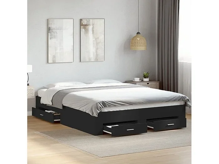 Cama con cajones madera de ingeniería negro 140×200 cm
