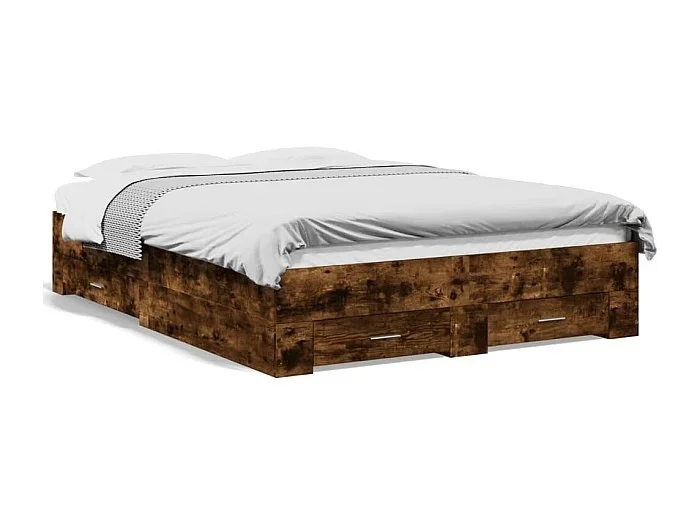 Cama con cajones madera de ingeniería roble ahumado 135×190 cm
