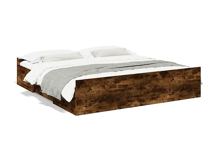 Cama con cajones madera de ingeniería roble ahumado 200×200 cm