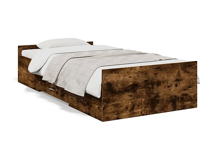 Cama con cajones madera de ingeniería roble ahumado 90×190 cm