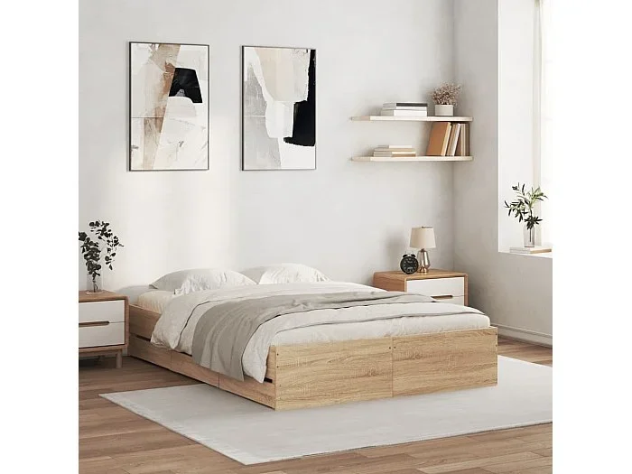 Cama con cajones madera de ingeniería roble Sonoma 120×190 cm