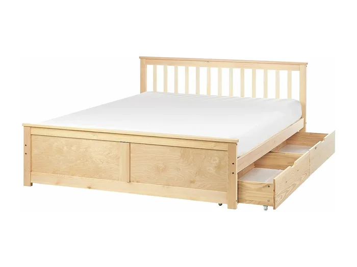Cama con cajones Madera de pino OLENDON 160 x 200 cm Marrón claro