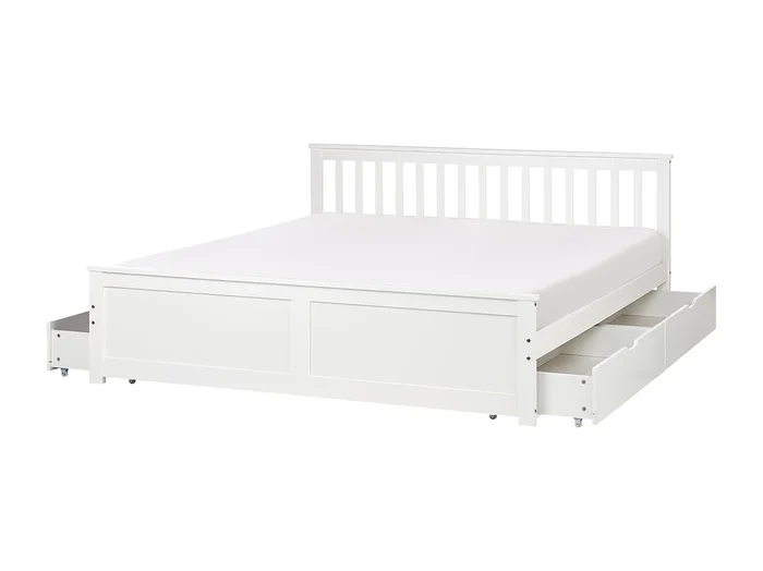 Cama con cajones Madera de pino OLENDON 180 x 200 cm Blanco