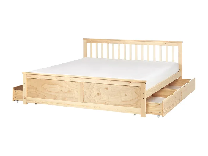 Cama con cajones Madera de pino OLENDON 180 x 200 cm Marrón claro