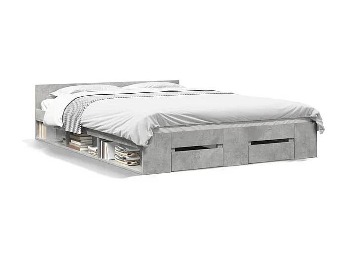 Cama con cajones madera ingeniería gris hormigón 140×190 cm
