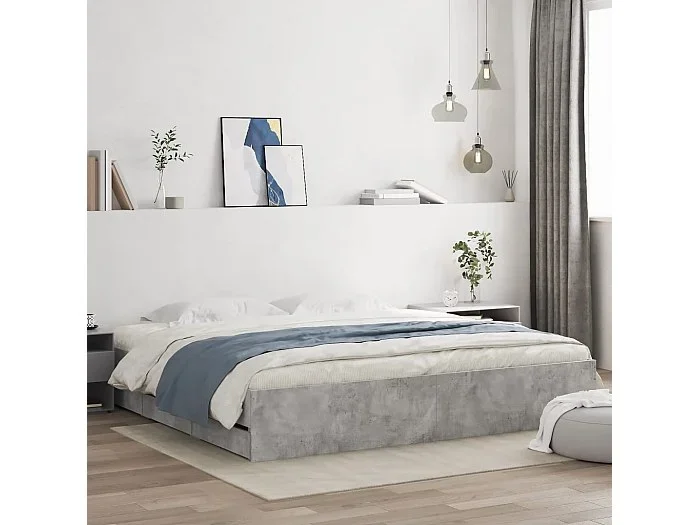 Cama con cajones madera ingeniería gris hormigón 200×200 cm