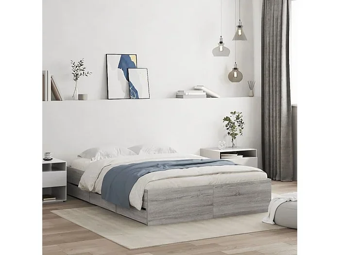 Cama con cajones madera ingeniería gris Sonoma 120×190 cm