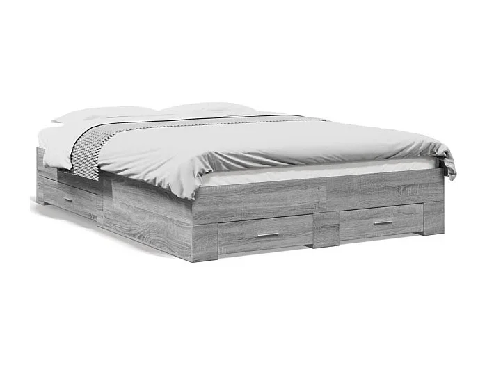Cama con cajones madera ingeniería gris Sonoma 120×200 cm