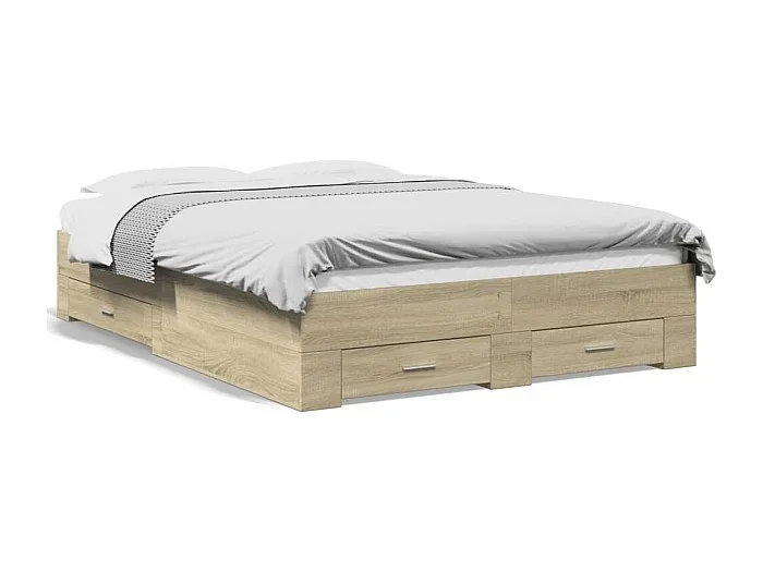 Cama con cajones madera ingeniería roble Sonoma 140×190 cm
