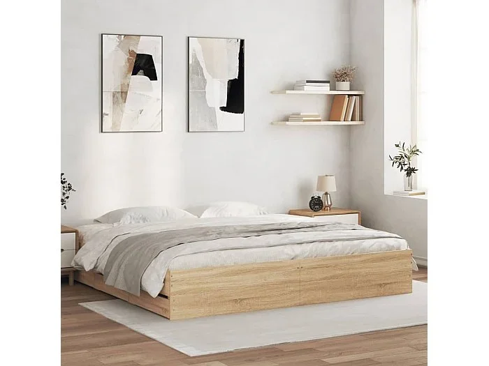 Cama con cajones madera ingeniería roble Sonoma 180×200 cm