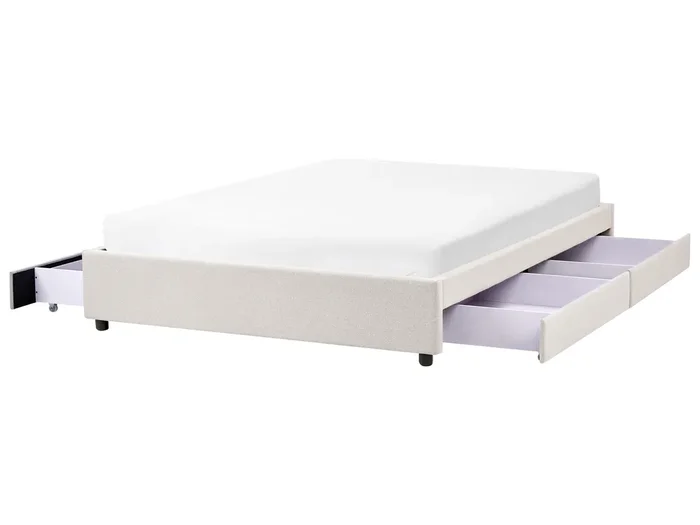 Cama con cajones sin cabecero Tela PRADES 160 x 200 cm Beige claro