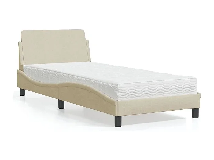 Cama con colchón tela color crema 90×200 cm