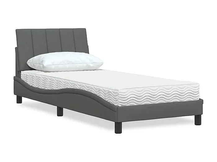 Cama con colchón tela gris oscuro 80×200 cm