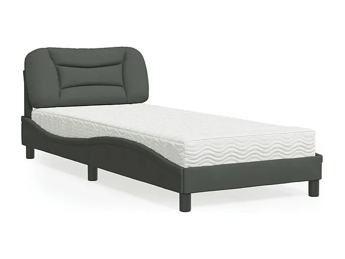 Cama con colchón tela gris oscuro 90×200 cm