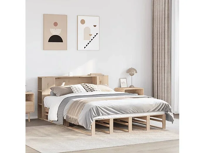Cama con estantería sin colchón madera maciza 150×200 cm