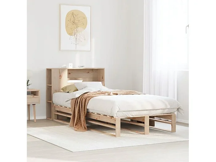 Cama con estantería sin colchón madera maciza 90×190 cm
