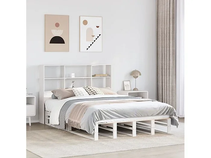 Cama con estantería sin colchón madera maciza blanca 120×190 cm