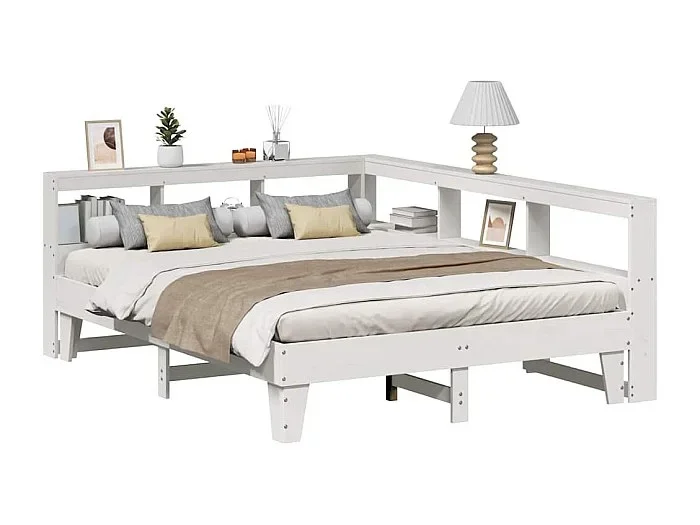 Cama con estantería sin colchón madera maciza blanca 140×200 cm