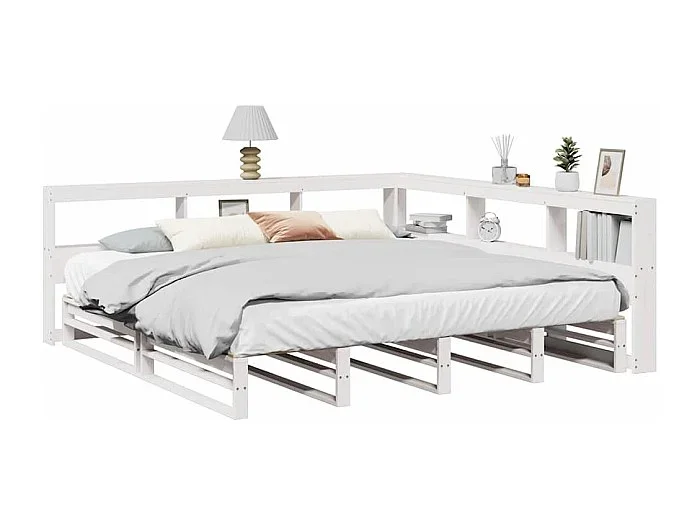 Cama con estantería sin colchón madera maciza blanca 180×200 cm