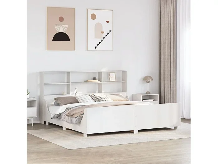 Cama con estantería sin colchón madera maciza blanca 180×200 cm