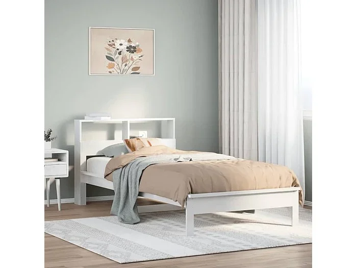 Cama con estantería sin colchón madera maciza blanco 90×200 cm