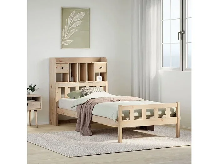 Cama con estantería sin colchón madera maciza de pino 100x200cm
