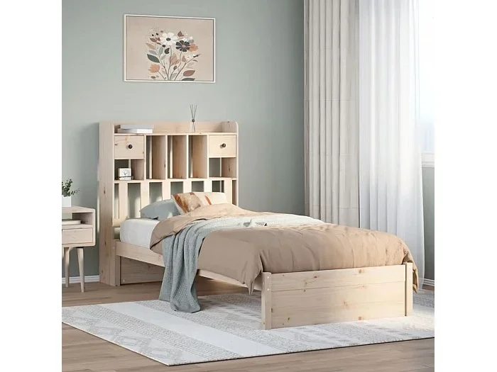 Cama con estantería sin colchón madera maciza de pino 100x200cm