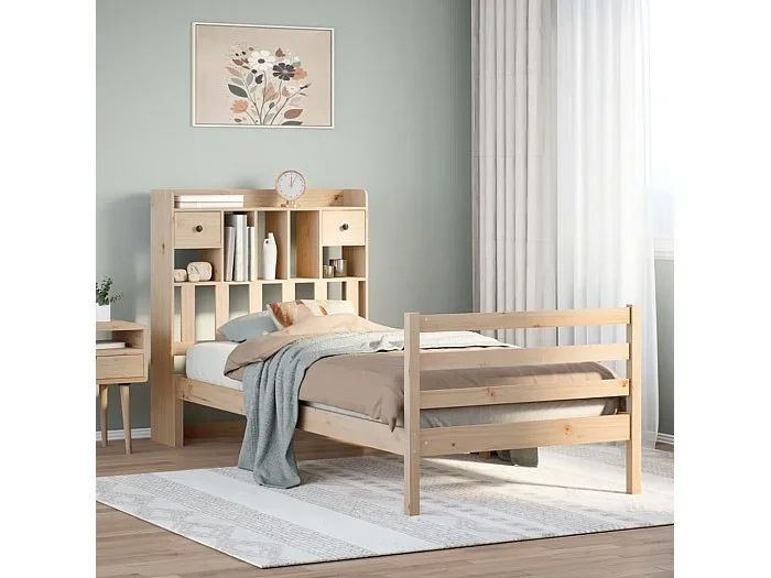 Cama con estantería sin colchón madera maciza de pino 100x200cm