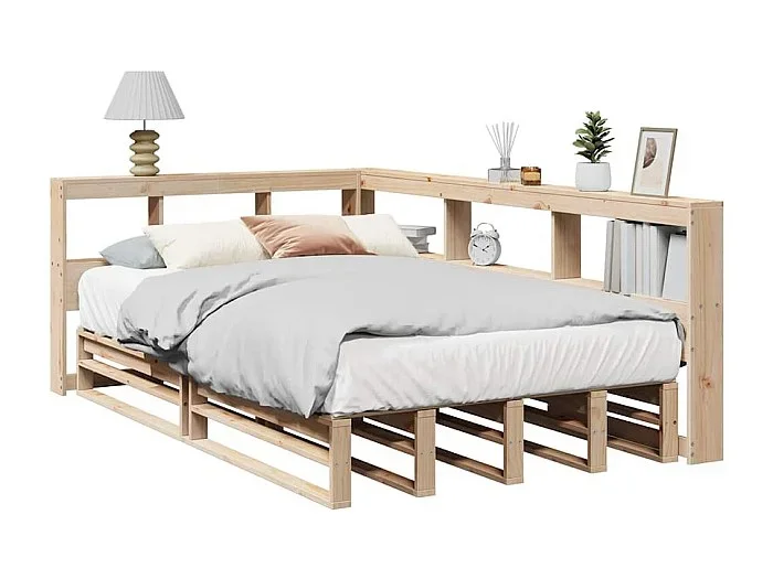 Cama con estantería sin colchón madera maciza de pino 120x190cm