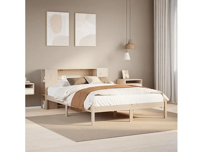 Cama con estantería sin colchón madera maciza de pino 120x190cm