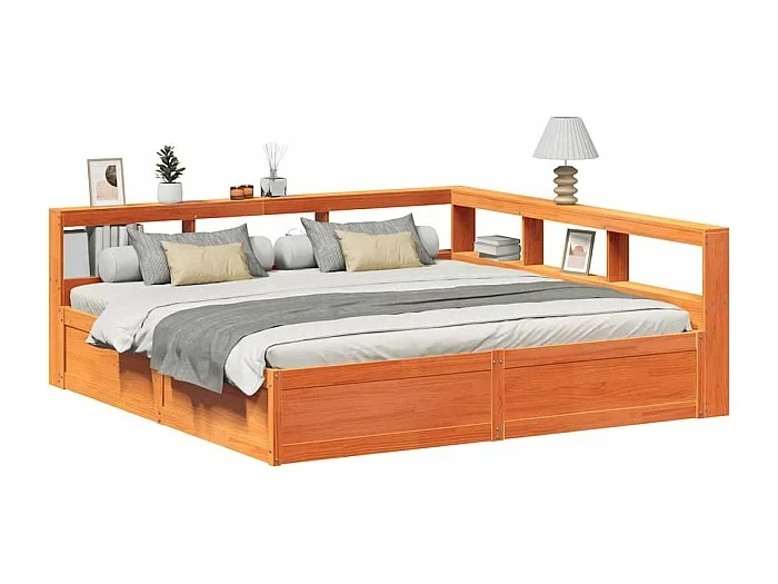 Cama con estantería sin colchón madera maciza marrón 200×200 cm