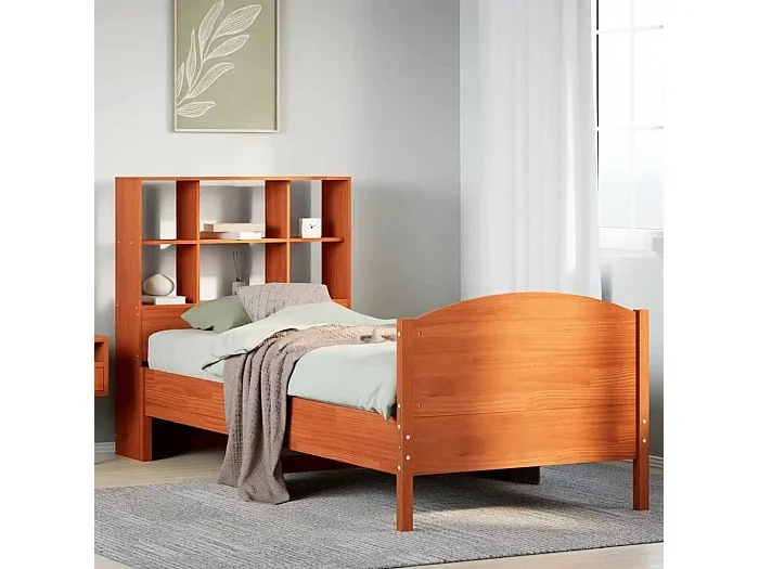 Cama con estantería sin colchón madera maciza marrón 75×190 cm