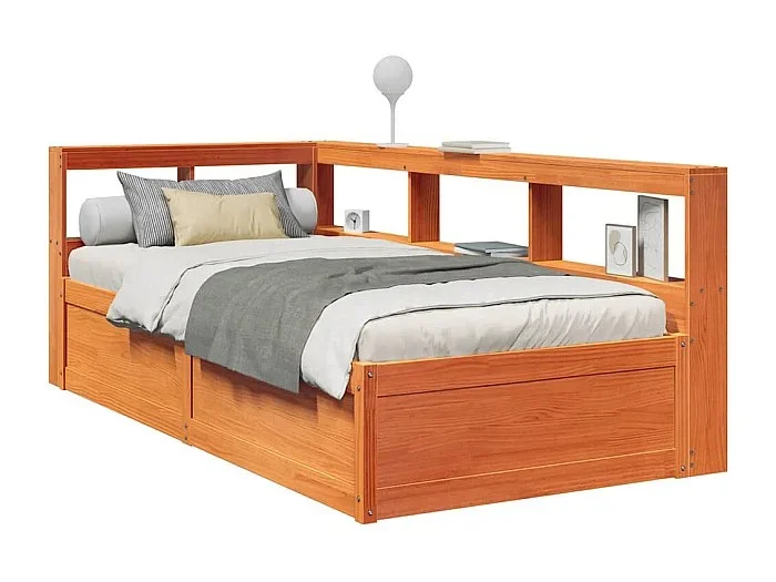 Cama con estantería sin colchón madera maciza marrón 75×190 cm