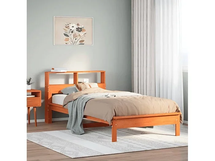 Cama con estantería sin colchón madera maciza marrón 90×190 cm