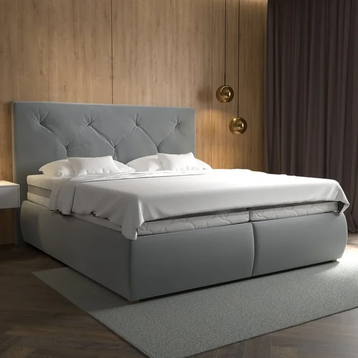 Cama con somier, colchón y topper ELEN 180×200 cm gris