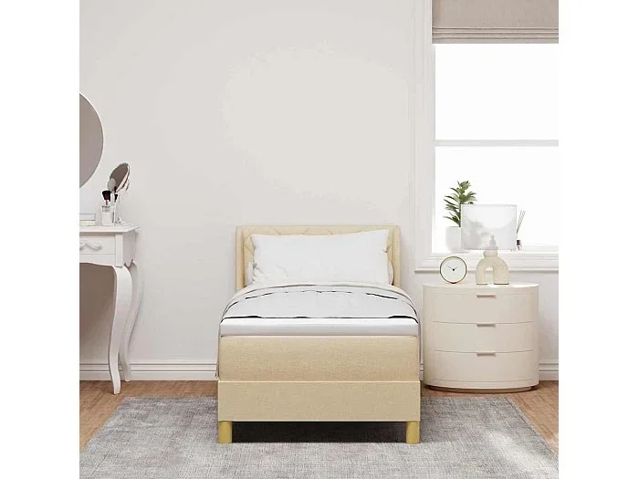 Cama con Somier con colchón con cabecera Crema 80 x 200 cm tela