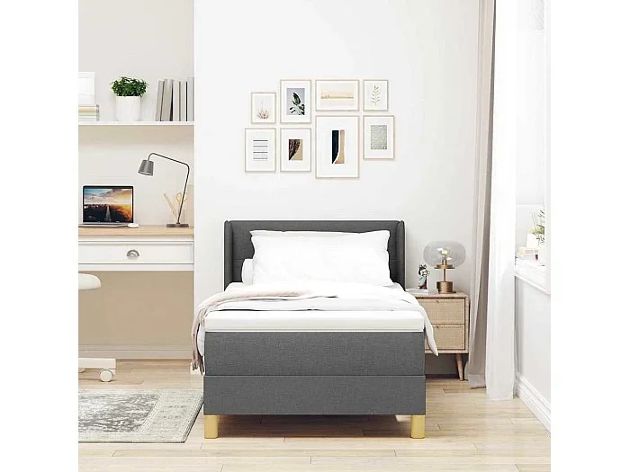 Cama con Somier con colchón Gris oscuro 90 x 190 cm tela