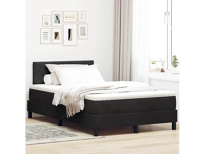 Cama con Somier y Colchón con colchón Negro 120 x 200 cm tela