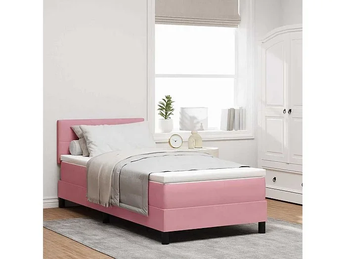 Cama con Somier y Colchón con colchón Rosa 80 x 200 cm tela