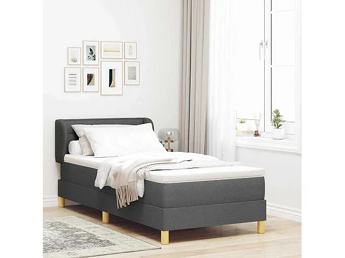 Cama con somier y colchón Crema 90×200 cm Fabric Gris oscuro