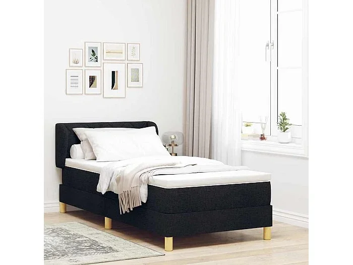 Cama con somier y colchón Crema 90×200 cm Fabric Negro
