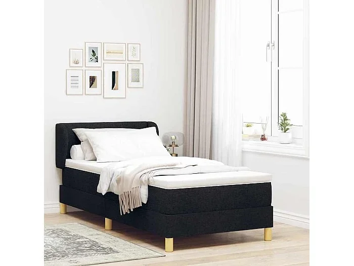 Cama con somier y colchón Crema 90×200 cm Fabric Negro