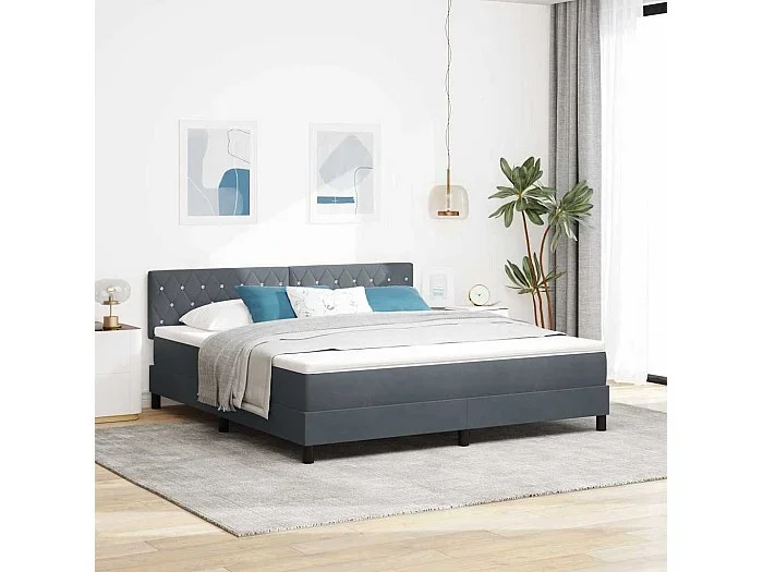 Cama con Somier y Colchón Gris oscuro 180 x 200 cm tela