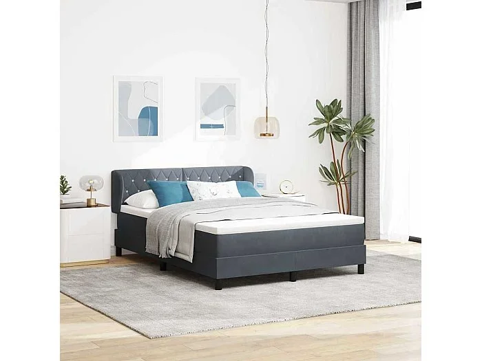Cama con Somier y Colchón Gris Oscuro 80×200 cm Terciopelo