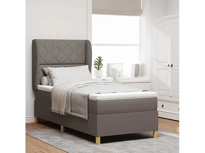 Cama con Somier y Colchón Gris Oscuro 90×190 cm de Tela Taupé